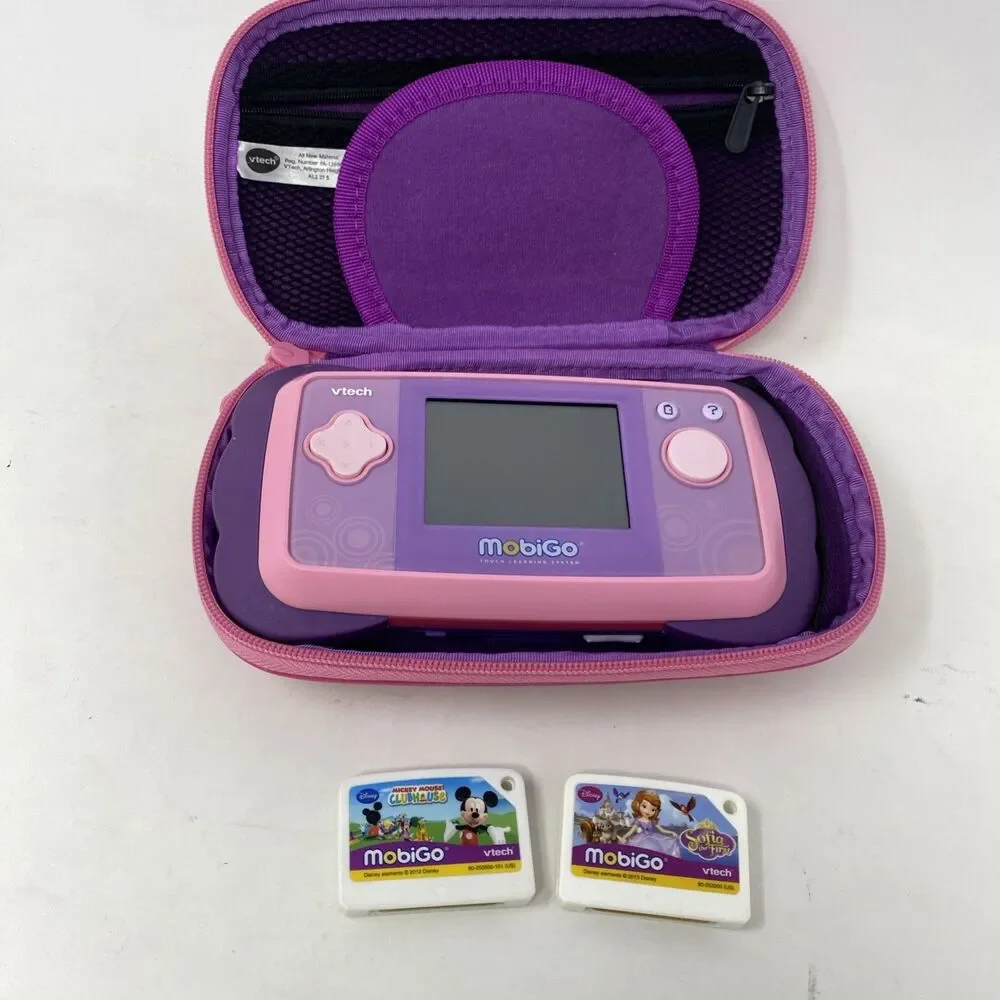 VTech MobiGo 2 Touch Learning System Pink & Purple: /w 2 Cartridges & Case Works